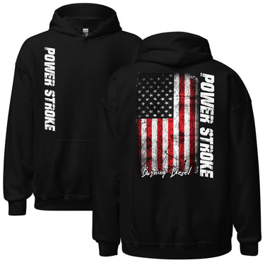Powerstroke Hoodie with American Flag in black